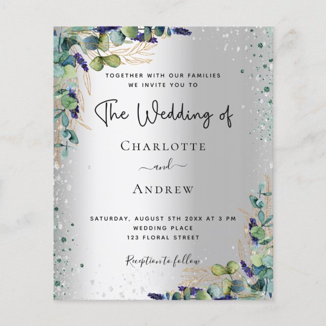 Silver eucalyptus greenery wedding invitation (Front)