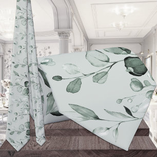 Silver Eucalyptus Greenery Wedding Sage Green Neck Tie