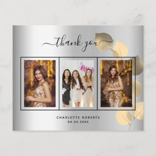 Silver eucalyptus photo birthday thank you card