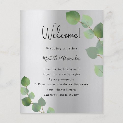 Silver eucalyptus wedding program budget  flyer