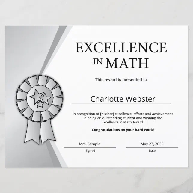 silver-excellence-in-math-certificate-award-zazzle for Free Printable Math Awards For Students Silver Excellence in Math Certificate Award | Zazzle for Free Printable Math Awards For Students