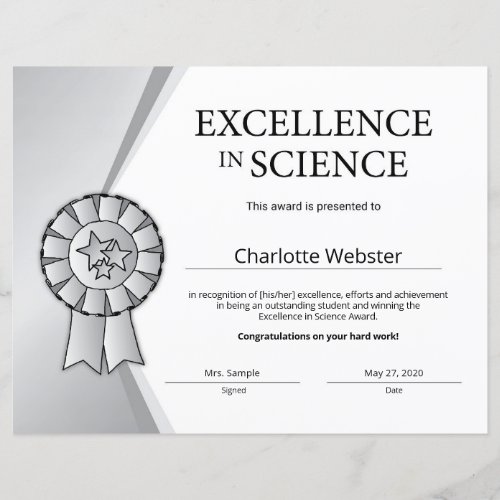 Silver Excellence in Science Certificate Award