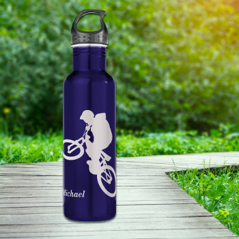 Silver Extreme Cyclist Personalized Stainless Steel Water Bottle by Westerngirl2 at Zazzle