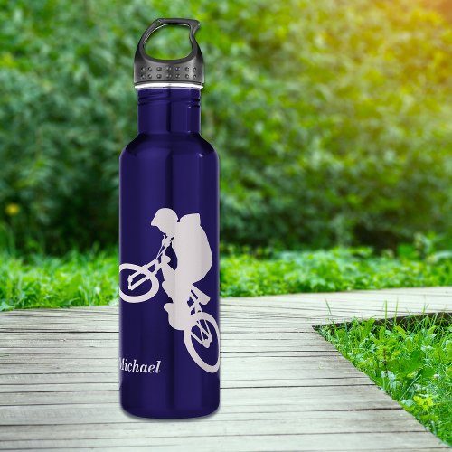 Silver Extreme Cyclist Personalized Stainless Steel Water Bottle