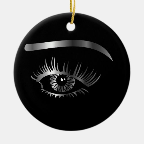 Silver eye with eyebrow and details inside ceramic ornament