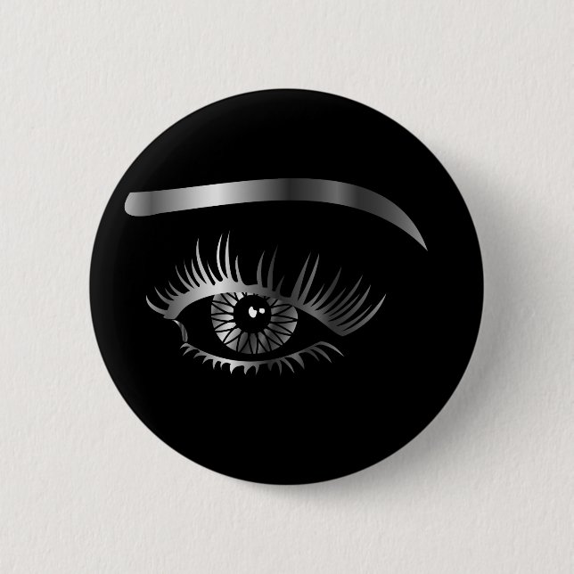 Silver eye with eyebrow and details inside pinback button (Front)