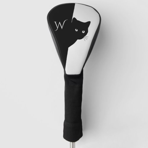 Silver Eyed Black Cat Initial Golf Head Cover