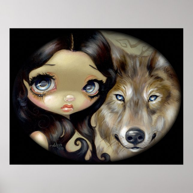 Silver Eyed Wolf ART PRINT gothic big eye fantasy (Front)