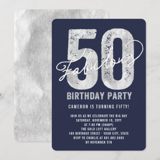 Silver Fabulous Fifty 50th Birthday Party Invite