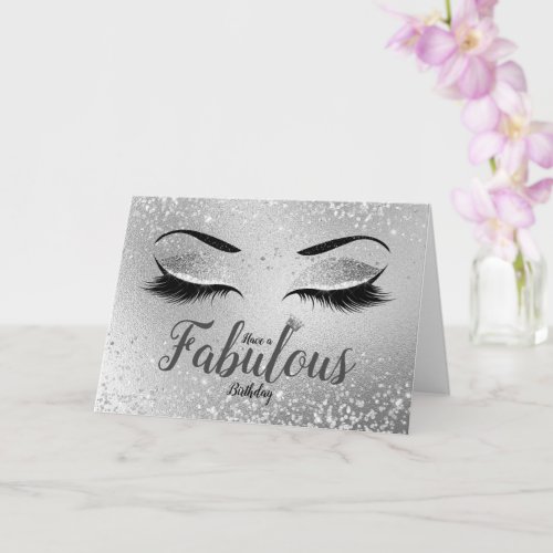 Silver Fabulous Glitter Eyes Standard Birthday Card