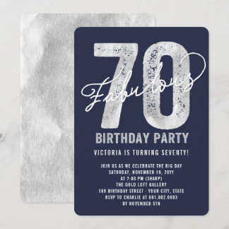Silver Fabulous Seventy 70th Birthday Party Invite