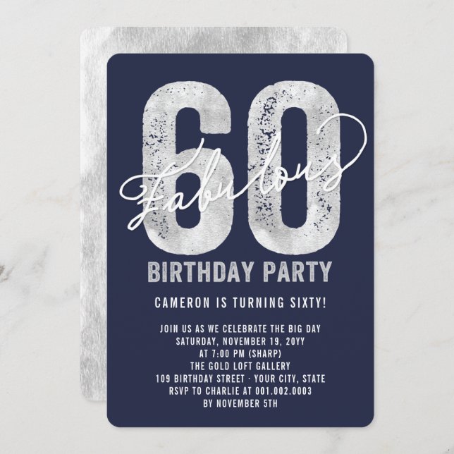 Silver Fabulous Sixty 60th Birthday Party Invite (Front/Back)