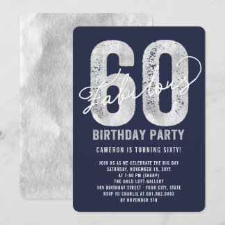 Silver Fabulous Sixty 60th Birthday Party Invite