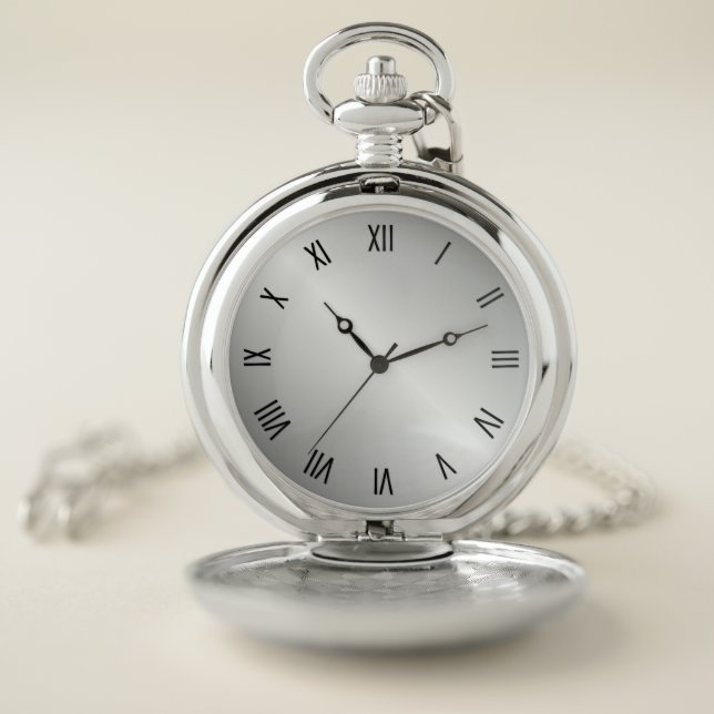 Silver Face Black Roman Numerals Pocket Watch (Inside)
