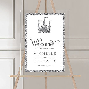 Silver Fairytale Castle Wedding Welcome Acrylic Sign