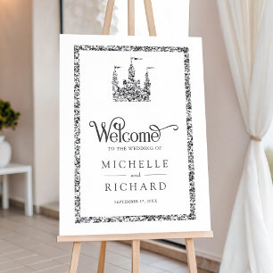 Silver Fairytale Castle Wedding Welcome Sign