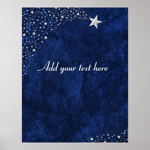 Silver Falling Stars Blue Poster