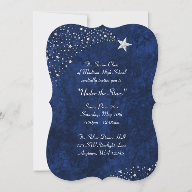 Silver Falling Stars Blue Prom Formal Invitations (Front)
