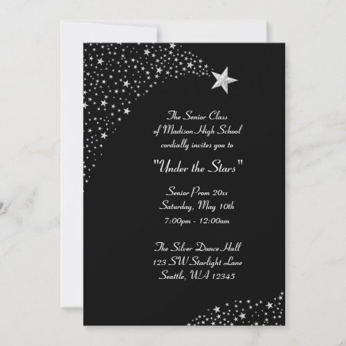 Silver Falling Stars Prom Formal Invitations