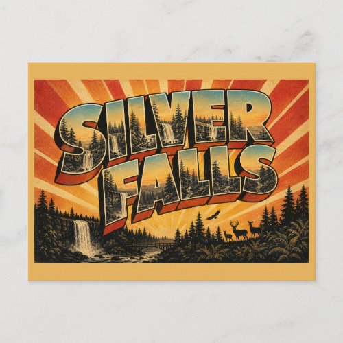 Silver Falls Oregon Waterfall Rainforest Art Postcard