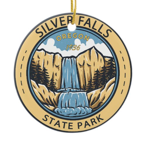 Silver Falls State Park Oregon Badge Vintage Ceramic Ornament