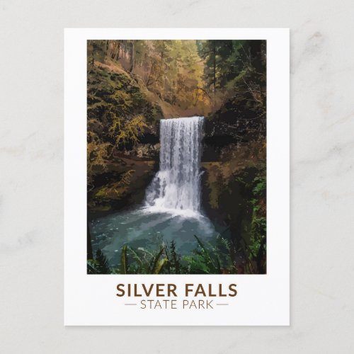 Silver Falls State Park Oregon Watercolor Vintage Postcard