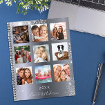 Silver family photo collage name script 2025 planner<br><div class="desc">Make your own unique family photo collage as a gift for your mom, wife or yourself. Use four, 9 of your favorite photos of your family, friends, dream travel destination or pet! Personalize and add a name and a year. The name is written with a modern hand lettered style script....</div>