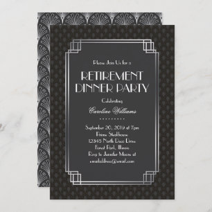 Silver Fans Art Deco Retirement Party Invitation