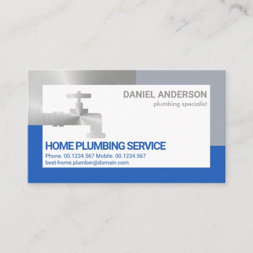 Silver Faucet Blue Flood Water Border Plumber Business Card