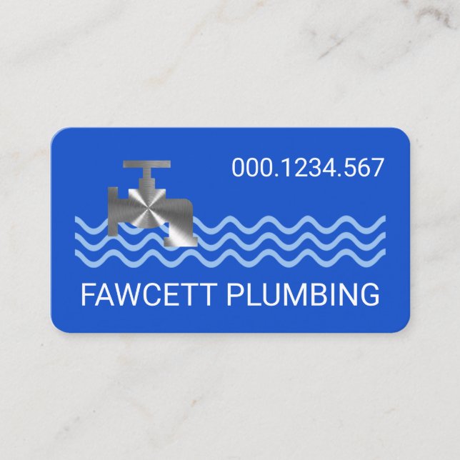 Silver Faucet On Rising Water Waves Business Card (Front)