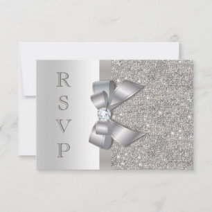 Silver Faux Bow & Diamonds RSVP Card