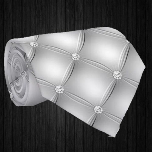 Silver Faux Diamond Fancy Luxury  Neck Tie