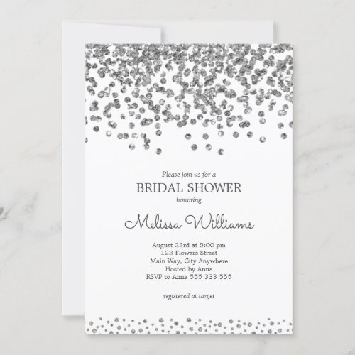 Silver Faux Foil Confetti Elegant Bridal Shower Invitation