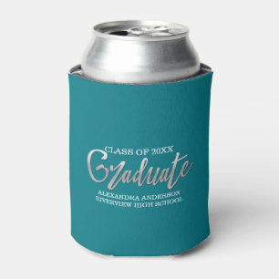 Silver Faux Foil Graduation Any Color Background Can Cooler