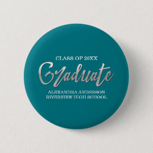 Silver Faux Foil Graduation Any Color Background Pinback Button
