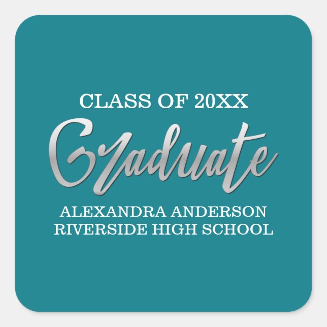 Silver Faux Foil Graduation Any Color Background Square Sticker (Front)