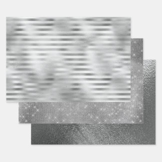 Silver Faux Foil Mix and Match 3 Wrapping Paper Sheets