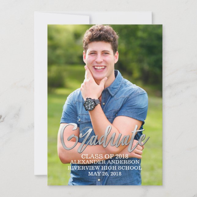 Silver Faux Foil Photo Graduation Announcement (Front)