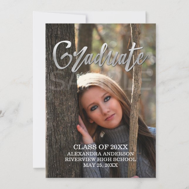 Silver Faux Foil Photo Graduation Announcement (Front)