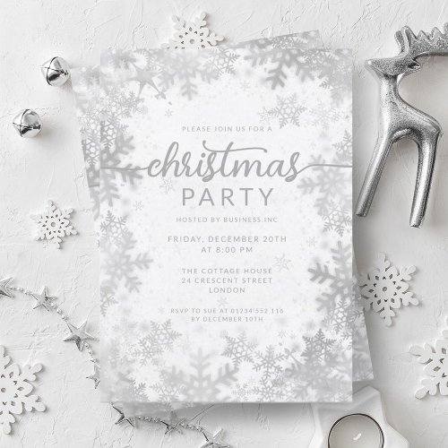 Silver Faux Foil Snowflakes Christmas Party Invitation