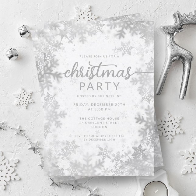 Silver Faux Foil Snowflakes Christmas Party Invitation (Silver Faux Foil Snowflakes Christmas Party Invitation)