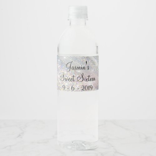 Silver  Faux Foil Sweet Sixteen Custom Water Bottle Label