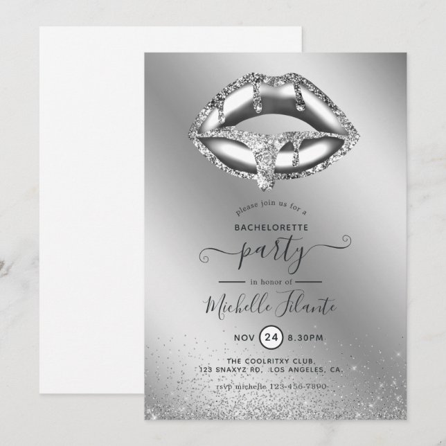 Silver Faux Glitter Bachelorette Party Invitation (Front/Back)
