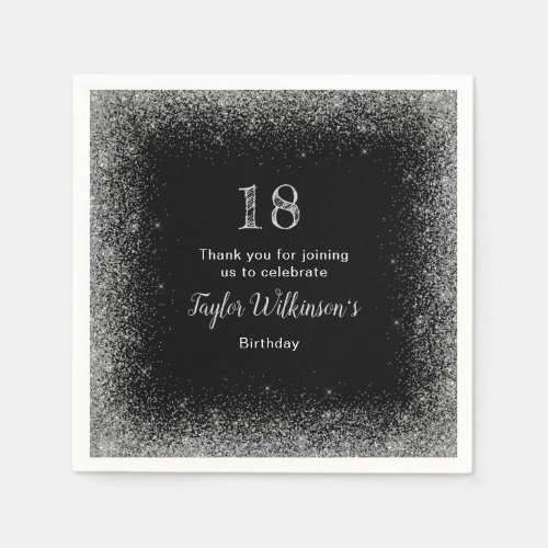 Silver Faux Glitter Birthday Party Napkins