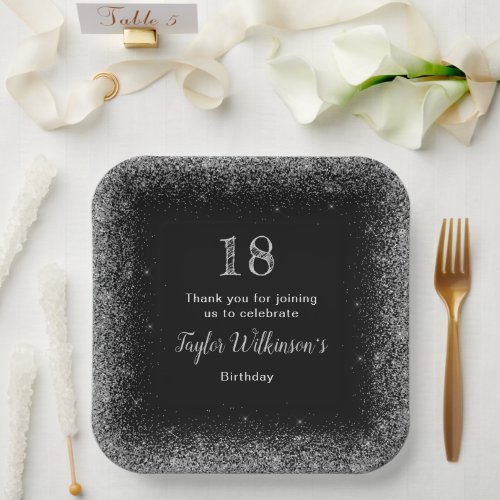 Silver Faux Glitter Birthday Party Paper Plates