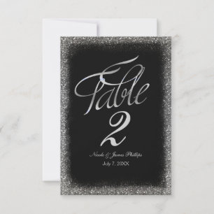 Silver Faux Glitter & Black Glam Table Card Number