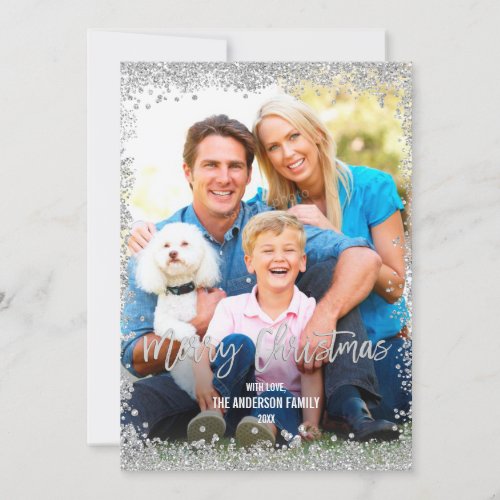 Silver Faux Glitter Border Christmas Holiday Photo