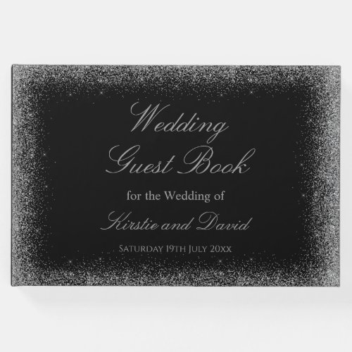 Silver Faux Glitter Borders Wedding Guest Book