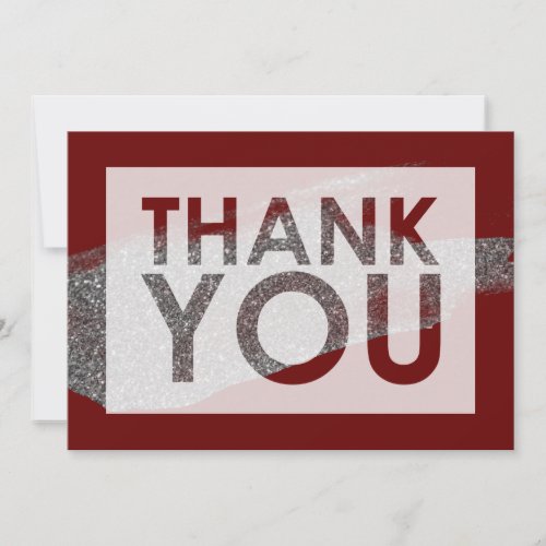 Silver Faux Glitter Brush on Burgundy with Cutout Thank You Card