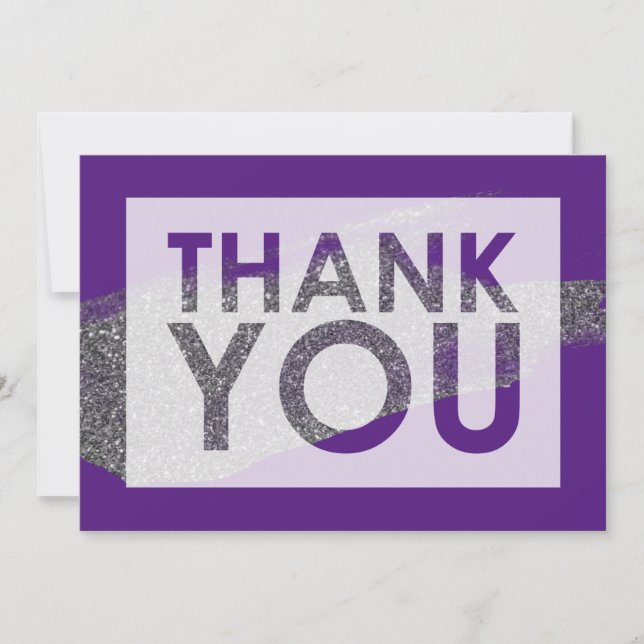 Silver Faux Glitter Brush on Purple with Cutout Thank You Card (Front)